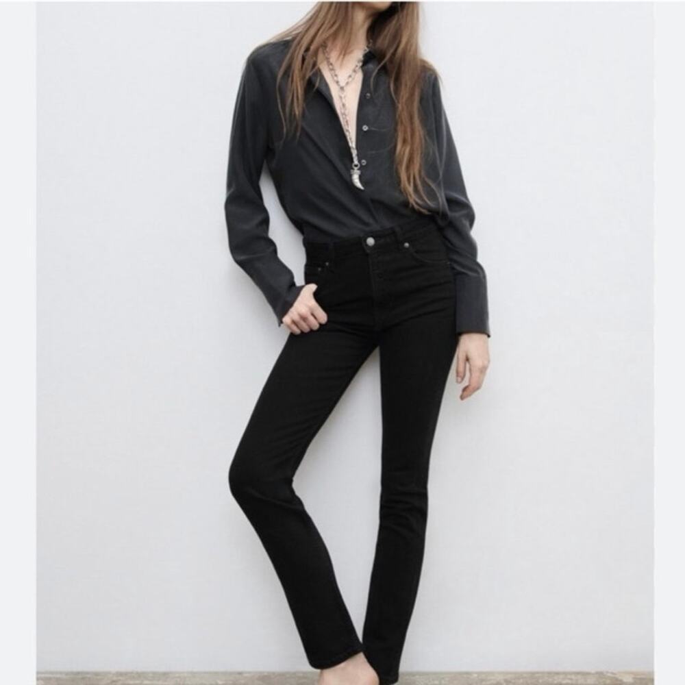 Zara Black Skinny Slim Fit Jeans Raw Frayed Hem Stretch Denim Women’s 4